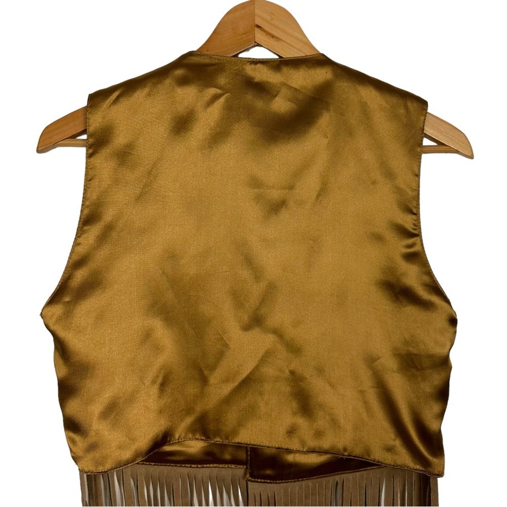 Genuine Leather Suede Boho Western Fringe Open Cropped Vest Tan Festival Rodeo - Picture 5 of 9